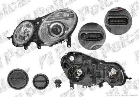 Фара основная правая H7, PY21W, W5W Polcar 501710-E