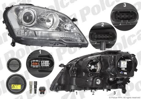 Фара основна права D1S, H7, W5W, WY5W Polcar 5045104H