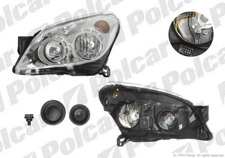 Фара основная левая H1, H21W, H7, W5W Polcar 551009-H