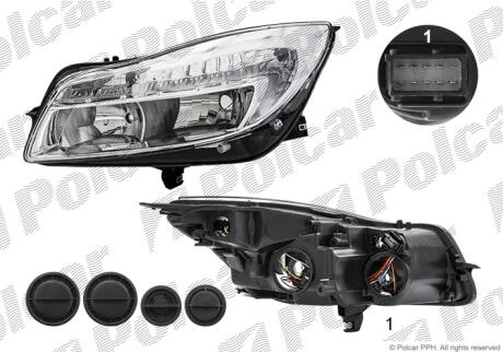 Фара основная правая H1, H7, PY21W Polcar 5520100E