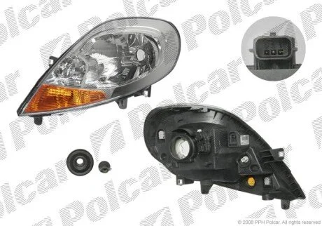 Фара основная правая H4, PY21W, W5W Polcar 602710-E