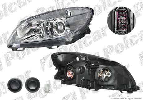 Фара основная левая H7, PY21W, W5W Polcar 6916091H