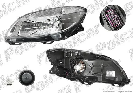 Фара основная левая H4, PY21W, W5W Polcar 691609-H