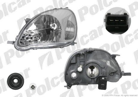 Фара основная левая H4, PY21W, W5W Polcar 810409-V