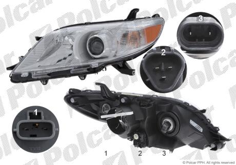 Фара основная левая D4S, HB3, PY27/7W Polcar 81V1096
