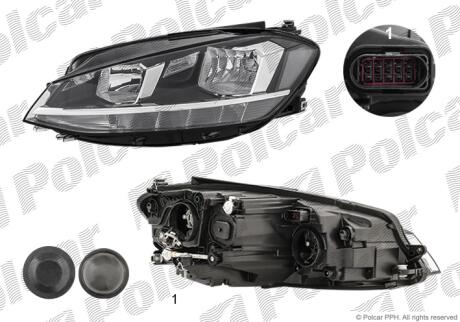 Фара основная правая H7, H9, LED, WY21W Polcar 95C21071E