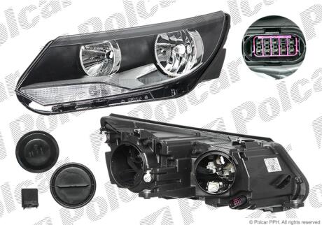Фара основная левая H15, H7, PY21W, W5W Polcar 95X109-H