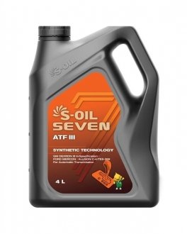 Трансмиссионное масло 4 л АКПП,ГУР Синтетическое красное S-Oil SDATFIII4