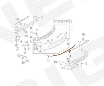 Молдинг бампера AUDI A8 (D4/F4), 11.13 - 18 Signeda PAD99005A