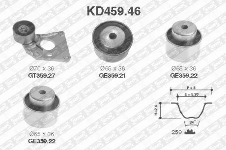 Комплект ремня ГРМ 259 зубцов SNR NTN KD459.46