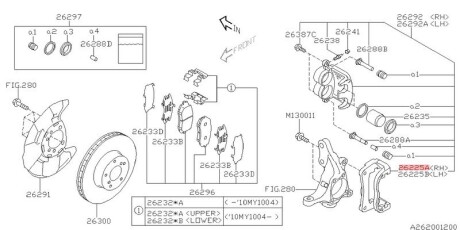 Корпус суппорта переднього правий SUBARU 26225AG080