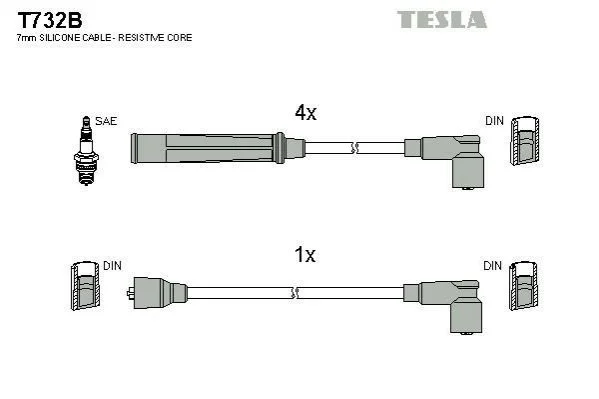 Комплект кабелей зажигания TESLA T732B (фото 1)