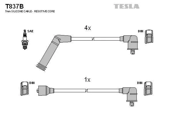 Комплект кабелей зажигания TESLA T837B (фото 1)