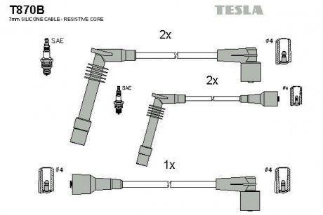 Комплект кабелей зажигания TESLA T870B