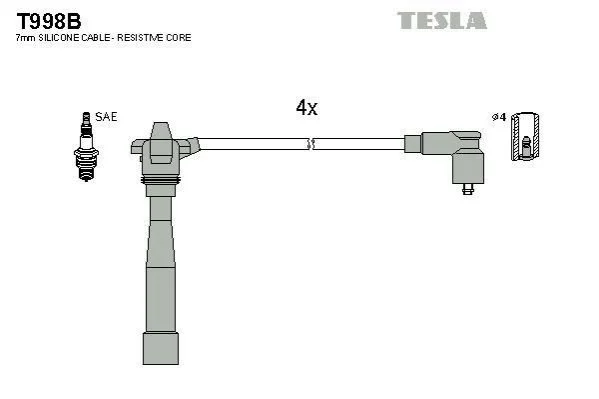 Комплект кабелей зажигания TESLA T998B (фото 1)