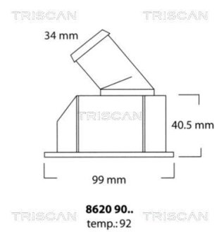 Термостат 92°C 1.8 16V Opel 93- (без штуцера) TRISCAN 8620 9092