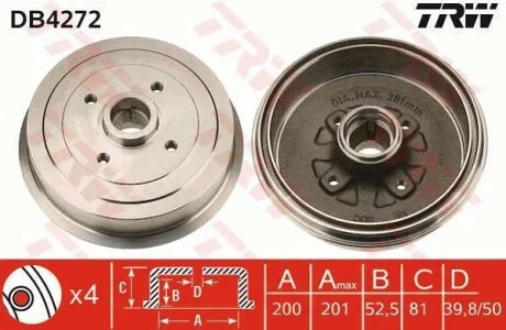 Тормозной барабан на задний мост TRW DB4272