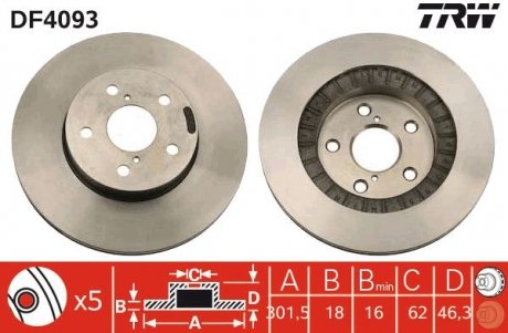 Диск тормозной (1 шт.).) TOYOTA Rav4 2,0 F "94-"00 TRW DF4093