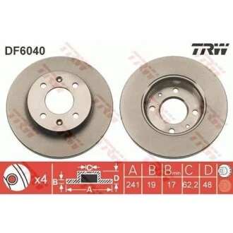 Торзмозной диск двухсторонний на передний мост вентилируемый 4 TRW DF6040