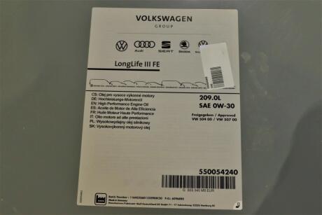 Моторное масло 209 л 0W30 Бензиновый, Дизельный Синтетическое VAG GS55545M9