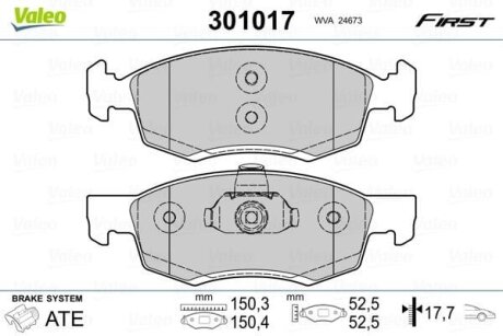 Гальмівні колодки передні дискові Valeo V301017