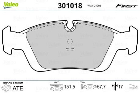 Гальмівні колодки передні дискові Valeo V301018