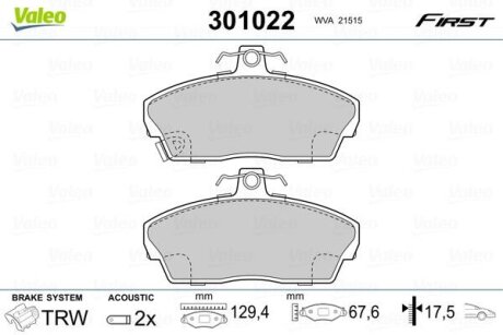 Гальмівні колодки передні дискові Valeo V301022