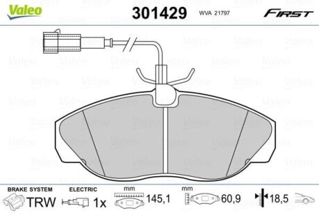 Тормозные колодки дисковые CITROEN/FIAT/PEUGEOT Jumper/Ducato/Boxer "F "94-02 Valeo V301429