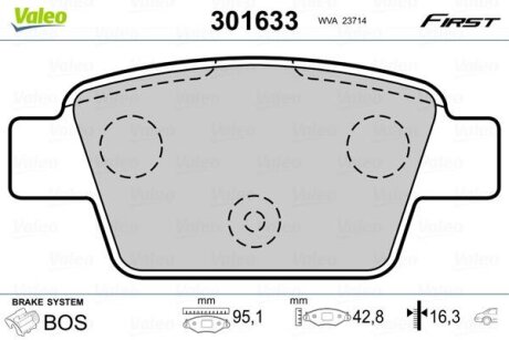 Тормозные колодки дисковые ALFA/FIAT/LANCIA Mito/Bravo/Multipla/Stilo/Delta "1,2-2,4 "R "99>> Valeo V301633