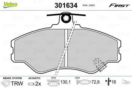 Гальмівні колодки передні дискові Valeo V301634