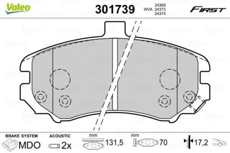 Гальмівні колодки передні дискові Valeo V301739