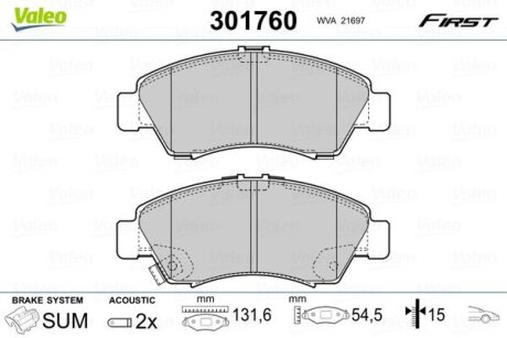 Тормозные колодки дисковые HONDA Civic/Jazz/Logo "1,2-1,6 "F "91-08 Valeo V301760