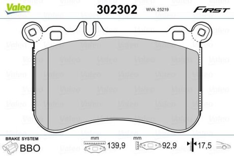 Тормозные колодки дисковые MERCEDES CLS/E-Class/S-Class/SLK/SLC "F "11>> Valeo V302302