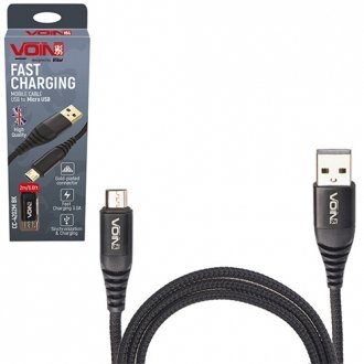 Кабель CC-4202M BK USB - Micro USB 3А, 2m, black (быстрая зарядка/передача данных)) Voin 00000053560