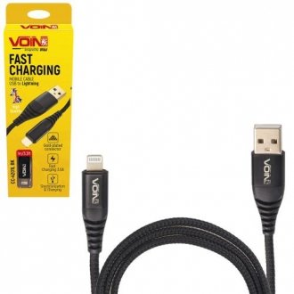 Кабель CC-4201L BK USB - Lightning 3А, 1m, black (быстрая зарядка/передача данных)) Voin 00000053575 (фото 1)