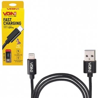 Кабель CC-1802L BK USB - Lightning 3А, 2m, black (швидка зарядка/передача даних) Voin 00000053577 (фото 1)