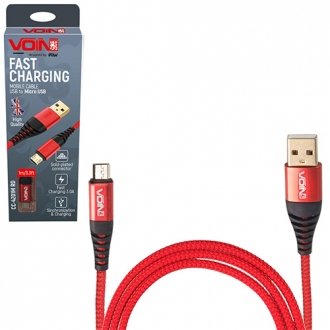 Кабель CC-4201M RD USB - Micro USB 3А, 1m, red (быстрая зарядка/передача данных)) Voin 00000053578