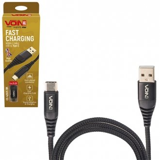 Кабель CC-4202C BK USB - Type C 3А, 2m, black (швидка зарядка/передача даних) Voin 00000053580 (фото 1)