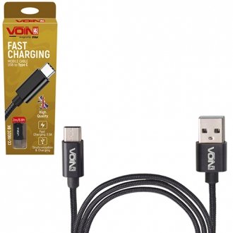 Кабель CC-1802C BK USB - Type C 3А, 2m, black (быстрая зарядка/передача данных)) Voin 00000053581