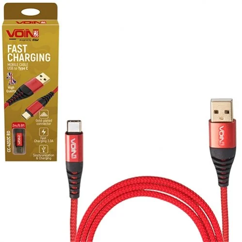 Кабель VOIN CC-4202C RD USB - Type C 3А, 2m, red (швидка зарядка/передача даних) Voin 00000053582 (фото 1)