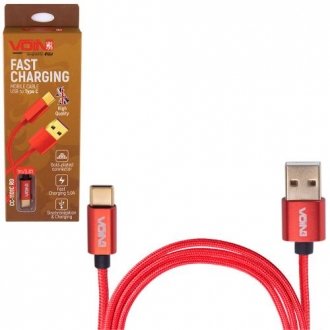 Кабель CC-1101C RD USB - Type C 5А, 1m, red (супер быстрая зарядка/передача данных)) Voin 00000053584