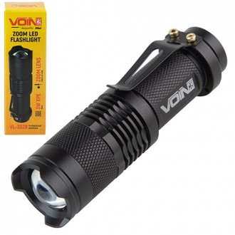 Фонарик ручной VL-3028, LED XPE, 100Lm, зум, алюминий, 1хАА (не в комплекте)) Voin 00000054802