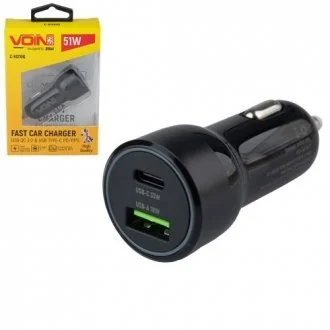 Автомобільний зарядний пристрій VOIN 51W, 1USB QC3.0 18W + 1PD 33W, 12/24V (C-51210Q) Voin 00000060372