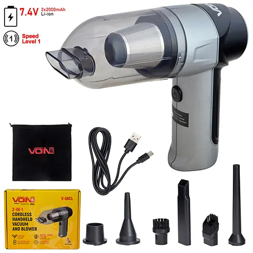 Пилосос "VOIN" V-58CL 60W/7.4V/АКБ-2х2000mAh/2 режими/вологе та сухе чищення/сумка Voin 00000067853 (фото 1)