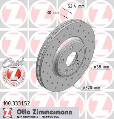 Гальмівний диск двосторонній на передній міст вентильований 6 ZIMMERMANN 100.3331.52 (фото 1)