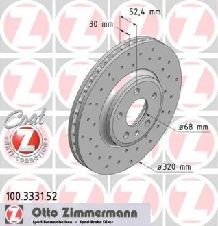 Торзмозной диск двухсторонний на передний мост вентилируемый 6 ZIMMERMANN 100.3331.52