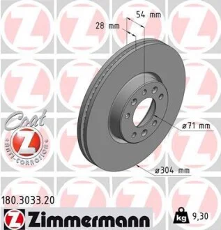 Диск тормозной Coat Z ZIMMERMANN 180303320