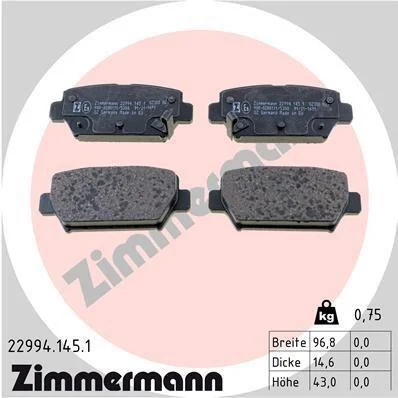 Гальмівні колодки дискові ZIMMERMANN 22994.145.1 (фото 1)