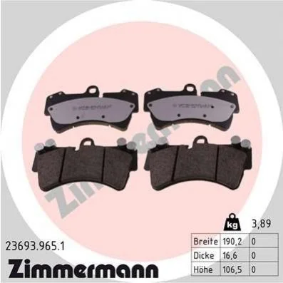 Тормозные колодки дисковые ZIMMERMANN 23693.965.1 (фото 1)