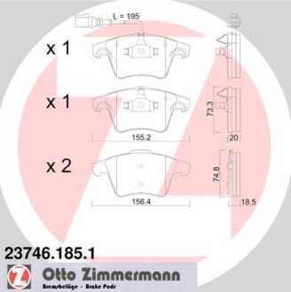 Колодки тормозные дисковые, к-кт ZIMMERMANN 237461851